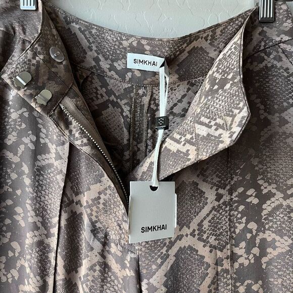 NEW SIMKHAI Trouser Pants Snakeskin Wide Leg Brown Python Print Pants Size 0 - Picture 6 of 12